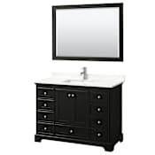 Wyndham Collection Deborah 48" Free Standing Single Basin Vanity Set with Cabinet, Quartz Vanity Top, and Framed Mirror Dark Espresso / Giotto Quartz Top / Polished Chrome Hardware