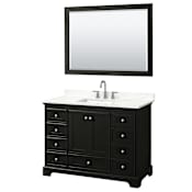 Wyndham Collection Deborah 48" Free Standing Single Basin Vanity Set with Cabinet, Quartz Vanity Top, and Framed Mirror Dark Espresso / Giotto Quartz Top / Polished Chrome Hardware