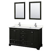 Wyndham Collection Deborah 60" Free Standing Double Basin Vanity Set with Cultured Marble Vanity Top and Framed Mirror Dark Espresso / Carrara Cultured Marble Top / Polished Chrome Hardware