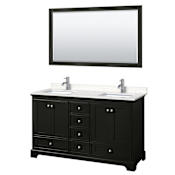 Wyndham Collection Deborah 60" Free Standing Double Basin Vanity Set with Cultured Marble Vanity Top and Framed Mirror Dark Espresso / Carrara Cultured Marble Top / Polished Chrome Hardware