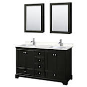 Wyndham Collection Deborah 60" Free Standing Double Basin Vanity Set with Cultured Marble Vanity Top and Framed Mirror Dark Espresso / Carrara Cultured Marble Top / Polished Chrome Hardware