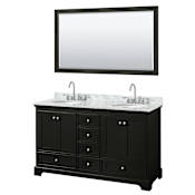 Wyndham Collection Deborah 60" Free Standing Double Vanity Set with Wood Cabinet, Marble Vanity Top, and Framed Mirror Dark Espresso / White Carrara Marble Top / Polished Chrome Hardware