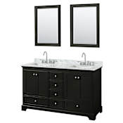 Wyndham Collection Deborah 60" Free Standing Double Vanity Set with Wood Cabinet, Marble Vanity Top, and Framed Mirror Dark Espresso / White Carrara Marble Top / Polished Chrome Hardware