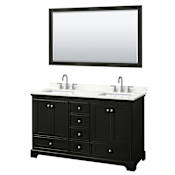 Wyndham Collection Deborah 60" Free Standing Double Basin Vanity Set with Cabinet, Quartz Vanity Top, and Framed Mirror Dark Espresso / Giotto Quartz Top / Polished Chrome Hardware