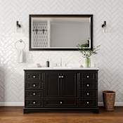 Wyndham Collection Deborah 60" Free Standing Single Basin Vanity Set with Cabinet, Cultured Marble Vanity Top for Widespread Faucets, and Framed Mirror Dark Espresso / Carrara Cultured Marble Top / Polished Chrome Hardware
