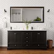 Wyndham Collection Deborah 72" Free Standing Double Basin Vanity Set with Cabinet, Cultured Marble Vanity Top for Widespread Faucets, and Framed Mirror Dark Espresso / Carrara Cultured Marble Top / Polished Chrome Hardware
