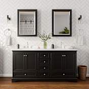 Wyndham Collection Deborah 72" Free Standing Double Basin Vanity Set with Cabinet, Cultured Marble Vanity Top for Widespread Faucets, and Medicine Cabinet Dark Espresso / Carrara Cultured Marble Top / Polished Chrome Hardware