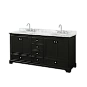 Wyndham Collection Deborah 72" Free Standing Double Vanity Set with Wood Cabinet and Marble Vanity Top Dark Espresso / White Carrara Marble Top / Polished Chrome Hardware