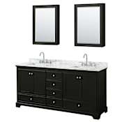 Wyndham Collection Deborah 72" Free Standing Double Vanity Set with Wood Cabinet, Marble Vanity Top, and Medicine Cabinet Dark Espresso / White Carrara Marble Top / Polished Chrome Hardware