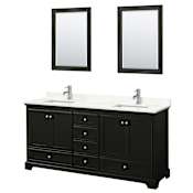 Wyndham Collection Deborah 72" Free Standing Double Basin Vanity Set with Cabinet, Quartz Vanity Top, and Framed Mirror Dark Espresso / Giotto Quartz Top / Polished Chrome Hardware