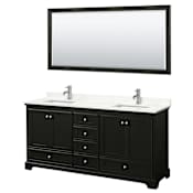 Wyndham Collection Deborah 72" Free Standing Double Basin Vanity Set with Cabinet, Quartz Vanity Top, and Framed Mirror Dark Espresso / Giotto Quartz Top / Polished Chrome Hardware