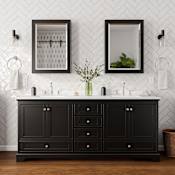 Wyndham Collection Deborah 80" Free Standing Double Basin Vanity Set with Cabinet, Cultured Marble Vanity Top for Widespread Faucets, and Medicine Cabinet Dark Espresso / Carrara Cultured Marble Top / Polished Chrome Hardware