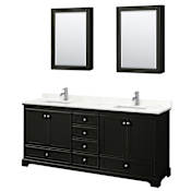 Wyndham Collection Deborah 80" Free Standing Double Basin Vanity Set with Cabinet, Quartz Vanity Top, and Medicine Cabinet Dark Espresso / Giotto Quartz Top / Polished Chrome Hardware