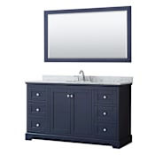 Wyndham Collection Avery 60" Free Standing Single Basin Vanity Set with Cabinet, Marble Vanity Top, and Framed Mirror Dark Blue / Polished Chrome Hardware
