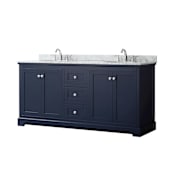 Wyndham Collection Avery 72" Free Standing Double Basin Vanity Set with Cabinet and Marble Vanity Top Dark Blue / Polished Chrome Hardware
