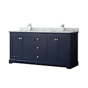 Wyndham Collection Avery 72" Free Standing Double Basin Vanity Set with Cabinet and Marble Vanity Top Dark Blue / Polished Chrome Hardware