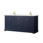Wyndham Collection Avery 72" Free Standing Double Basin Vanity Set with Cabinet and Quartz Vanity Top Dark Blue / Giotto Quartz Top / Brushed Gold Hardware