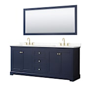 Wyndham Collection Avery 80" Free Standing Double Basin Vanity Set with Cabinet, Cultured Marble Vanity Top for Widespread Faucets, and Framed Mirror Dark Blue / Carrara Cultured Marble Top / Brushed Gold Hardware