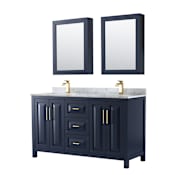 Wyndham Collection Daria 60" Free Standing Double Vanity Set with MDF Cabinet, Marble Vanity Top, 2 Undermount Sinks, and 2 Medicine Cabinets Dark Blue