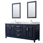 Wyndham Collection Daria 80" Free Standing Double Vanity Set with MDF Cabinet, Marble Vanity Top, 2 Undermount Sinks, and 2 Framed Mirrors Dark Blue