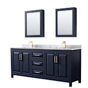 Wyndham Collection Daria 80" Free Standing Double Vanity Set with MDF Cabinet, Marble Vanity Top, 2 Undermount Sinks, and 2 Medicine Cabinets Dark Blue