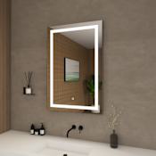 Wyndham Collection Lucia 24"W x 36"H Rectangular Flat Frameless Wall Mounted Bathroom Mirror with LED Lighting Silver