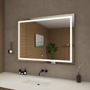 Wyndham Collection Lucia 48"W x 36"H Rectangular Flat Frameless Wall Mounted Bathroom Mirror with LED Lighting Silver