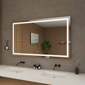Wyndham Collection Lucia 60"W x 36"H Rectangular Flat Frameless Wall Mounted Bathroom Mirror with LED Lighting Silver