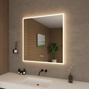 Wyndham Collection Element 34"W x 36"H Rectangular Flat Frameless Wall Mounted Bathroom Mirror with LED Lighting Silver
