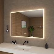 Wyndham Collection Element 48"W x 36"H Rectangular Flat Frameless Wall Mounted Bathroom Mirror with LED Lighting Silver