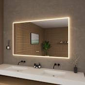Wyndham Collection Element 60"W x 36"H Rectangular Flat Frameless Wall Mounted Bathroom Mirror with LED Lighting Silver