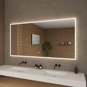 Wyndham Collection Element 70"W x 36"H Rectangular Flat Frameless Wall Mounted Bathroom Mirror with LED Lighting Silver