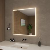 Wyndham Collection Hilton 34"W x 36"H Rectangular Flat Frameless Wall Mounted Bathroom Mirror with LED Lighting Silver