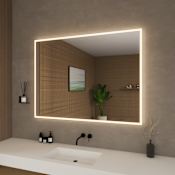Wyndham Collection Hilton 48"W x 36"H Rectangular Flat Frameless Wall Mounted Bathroom Mirror with LED Lighting Silver