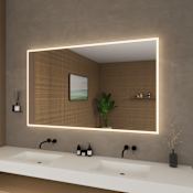 Wyndham Collection Hilton 60"W x 36"H Rectangular Flat Frameless Wall Mounted Bathroom Mirror with LED Lighting Silver