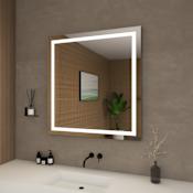 Wyndham Collection Carlton 34"W x 36"H Rectangular Flat Frameless Wall Mounted Bathroom Mirror with LED Lighting Silver