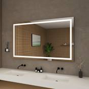 Wyndham Collection Carlton 60"W x 36"H Rectangular Flat Frameless Wall Mounted Bathroom Mirror with LED Lighting Silver