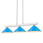 Z-Lite Cobalt 3 Light 50" Wide Linear Pendant with Electric Blue Shades Brushed Nickel