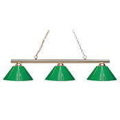 Z-Lite Sharp Shooter 3 Light Chandelier with Green Shade Polished Brass