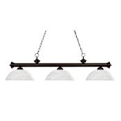 Z-Lite Riviera 3 Light 57" Wide Billiard Multi Light Pendant with White Linen Patterned/Etched Glass Shade Bronze