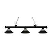 Z-Lite Riviera 3 Light Island/Billiard Chandelier with Clear Ribbed Glass and Matte Black Glass and Metal Shade Matte Black