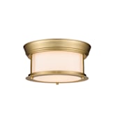Z-Lite Sonna 2 Light 11" Wide Flush Mount Drum Ceiling Fixture with Frosted Glass Shade Heritage Brass