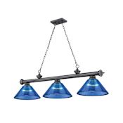 Z-Lite Cordon 3 Light 14" Wide Billiard Chandelier with Dark Blue Shades Bronze Plated / Dark Blue