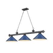 Z-Lite Cordon 3 Light 58" Wide Billiard Chandelier with Navy Blue Shades Bronze Plated / Navy Blue