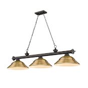 Z-Lite Cordon 3 Light 16" Wide Billiard Chandelier with Rubbed Brass Shades Bronze / Rubbed Brass