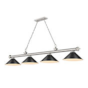 Z-Lite Cordon 4 Light 14" Wide Billiard Chandelier with Matte Black Shades Brushed Nickel / Matte Black