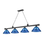 Z-Lite Cordon 4 Light 14" Wide Billiard Chandelier with Dark Blue Shades Bronze Plated / Dark Blue