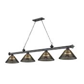 Z-Lite Cordon 4 Light 14" Wide Billiard Chandelier with Smoke Shades Bronze Plated / Smoke