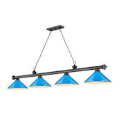Z-Lite Cordon 4 Light 16" Wide Billiard Chandelier with Electric Blue Shades Bronze Plated / Electric Blue