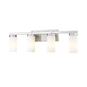 Z-Lite Danica 4 Light 30" Wide Vanity Light with Ribbed, Frosted Glass Shades Brushed Nickel